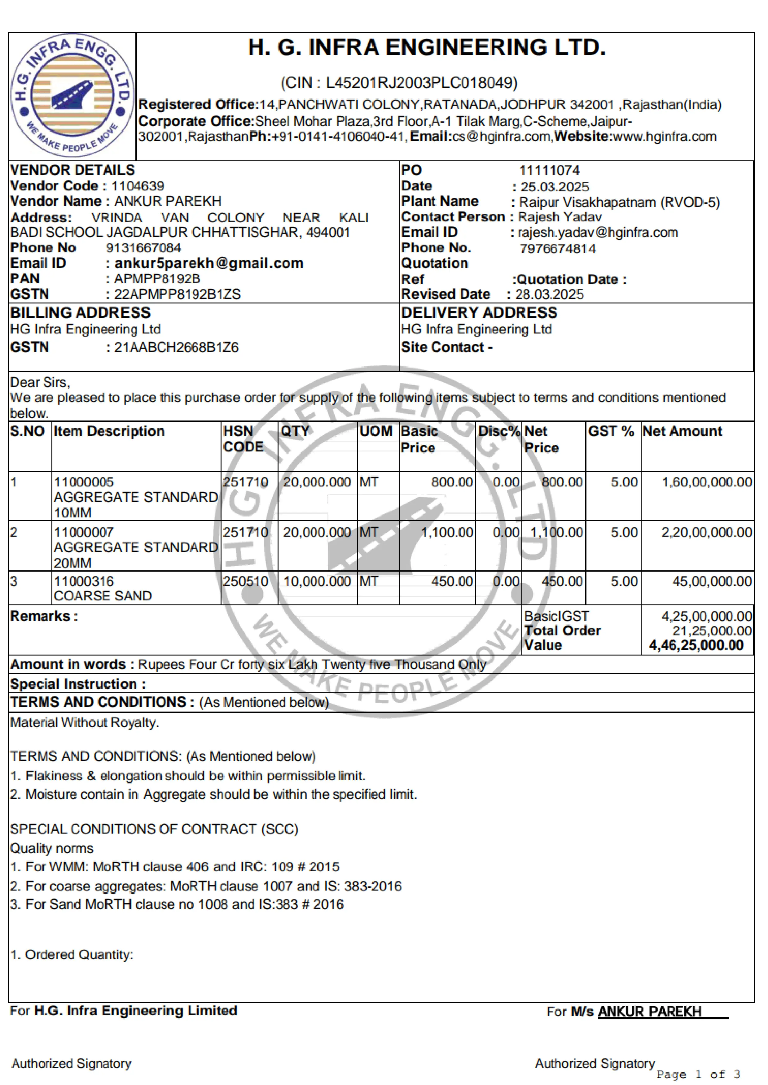 Work order for Bharat Mala (OD-5)